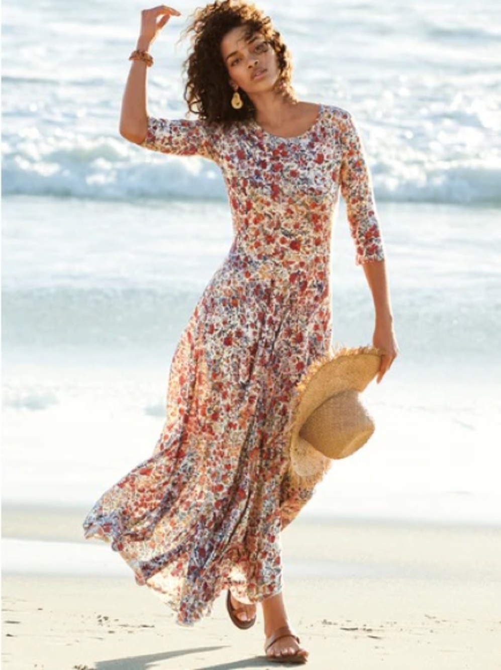 Peruvian Connection Tivoli Maxi Dress fit flare Pima cotton Boho coastal  XS